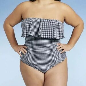 ‼️🆕‼️Kona Sol Bathing Suit Women 20W Piece Swim Ruffle Blue Checker Plus